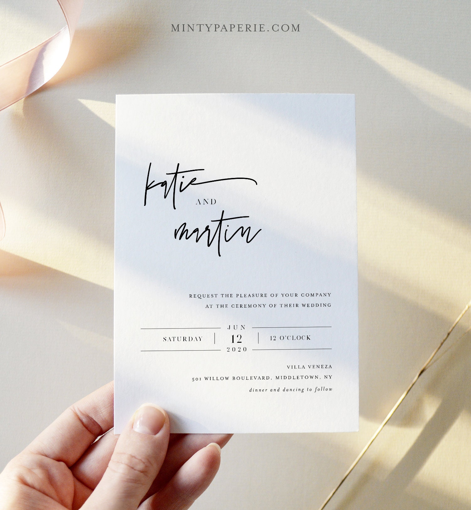 Modern Wedding Invitation Set, Simple, Minimalist, Basic Wedding Invite, RSVP, Detail, Editable