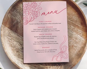 Fresh Market Menu, Printable Strawberry Bridal / Baby Shower Menu Card, Coquette, Editable Template, Instant Download, Templett #0058B-167WM