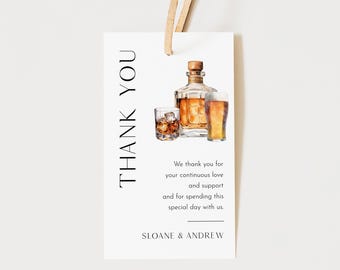 Bourbon and Brews Favor Tag for Bridal Shower or Wedding, Beer & Bourbon Thank You Tag, Editable Text, Templett, 2x3.5 #0026H-210FT