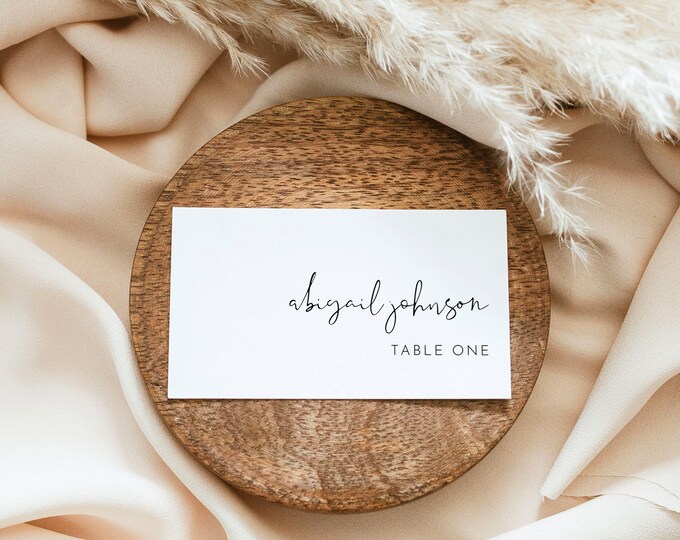 Modern Place Card Template, Printable Minimalist Simple Wedding Escort Card & Meal Option, INSTANT DOWNLOAD, Editable, Templett #0031-209PC