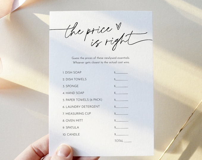 The Price Is Right Game Template, Printable Minimalist Bridal Shower Game, 100% Editable Text, Instant Download, Templett #0032-11BRG