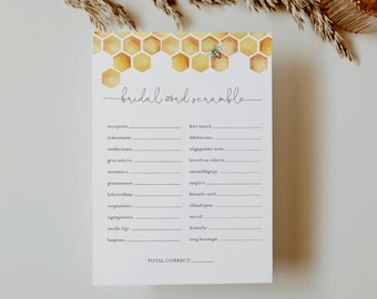 Word Scramble Bridal Shower Game Template, Printable Honey Bee Bridal Shower Puzzle, Jumbled Words, Instant Download, Templett #097-372BG
