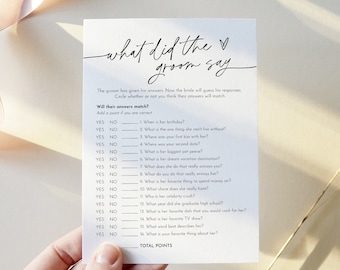 What Did the Groom Say, Minimalist Bridal Shower Game, Printable Bridal Game, Editable Template, Instant Download, Templett 5x7 #0032-08BRG