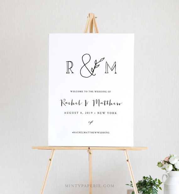 Wedding Welcome Sign Template, Printable Rustic Welcome Poster, Wedding Monogram, Instant Download, 100% Editable, Templett, DIY #042-131LS