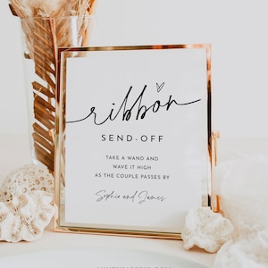 Ribbon Send Off Schild, druckbare minimalistische Hochzeit Streamer, Winken einen Zauberstab, bearbeitbare Vorlage, Sofort Download, Templett, 8x10 #0032-76S