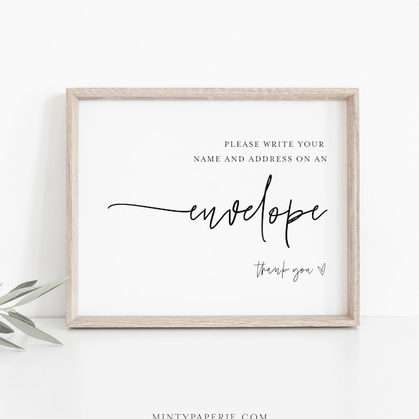 Write Your Address on Envelope Sign, Minimalist Bridal / Baby Shower, 100% Editable Template, Instant Download, Templett  #0009-21S