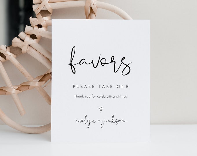 Favors Sign, Modern, Minimalist Wedding, Bridal Shower Favour Sign, Editable Template, Printable, Instant Download, Templett 8x10 #0031-10S