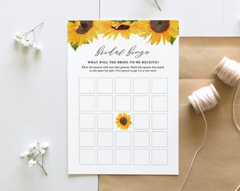 Sunflower Bridal Shower Bingo Game, Instant Download, Printable Bridal Shower Game, Personalize Bride's Name, Editable Template #0010-314BG