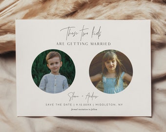 Childhood Photo Save the Date Template, Funny Photo Save the Date, 100% Editable, Minimalist Wedding Date, Instant, Templett #0026-197SD
