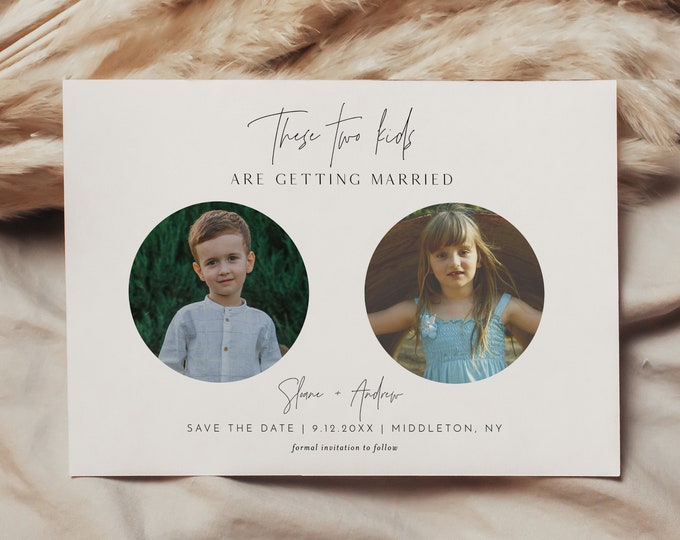 Childhood Photo Save the Date Template, Funny Photo Save the Date, 100% Editable, Minimalist Wedding Date, Instant, Templett #0026-197SD