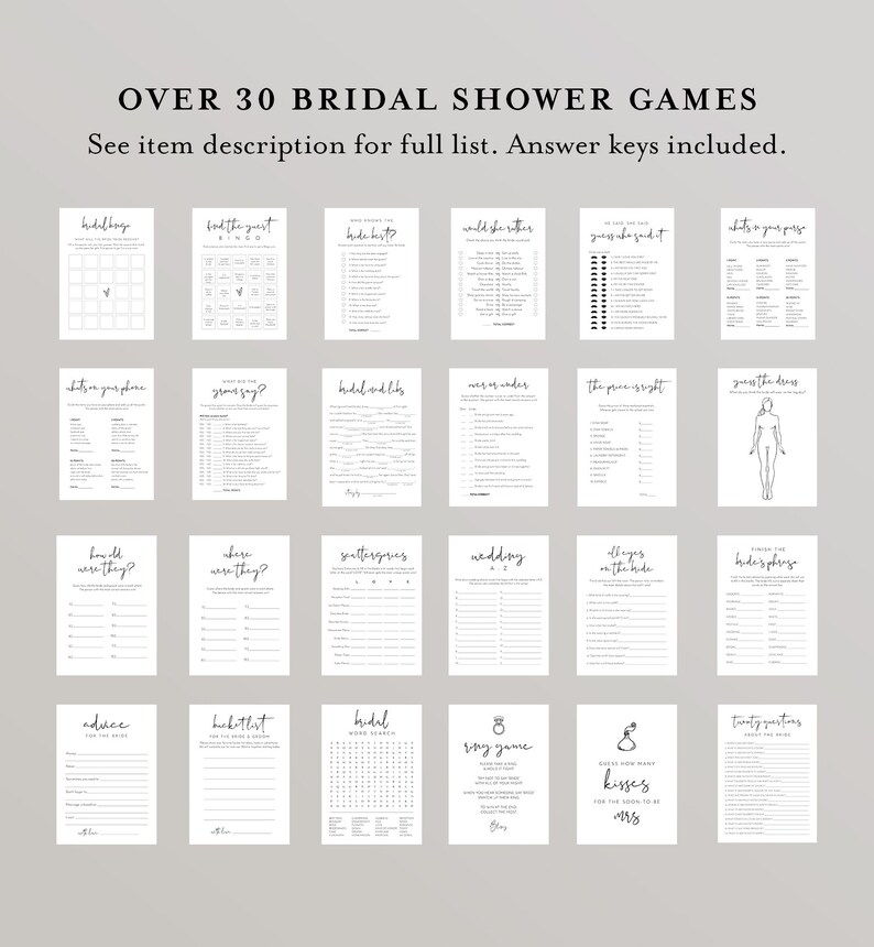 MEGA Bridal Shower Game Bundle, 36 Games, Minimalist Wedding Shower Games, 100% Editable Templates, Instant Download, Templett #0031BGB image 4