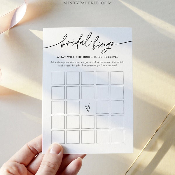 Minimal Bridal Bingo Game, Minimalist Bridal Shower, DIY Printable Bingo, Editable Template, Instant Download, Templett, 5x7 #0032-01BRG