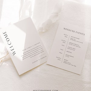 Modern Welcome Letter & Timeline Template, Minimalist Wedding Order of Events, Itinerary, Instant Download, 100% Editable Text #0026B-179WB