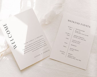 Modern Welcome Letter & Timeline Template, Minimalist Wedding Order of Events, Itinerary, Instant Download, 100% Editable Text #0026B-179WB