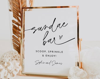 Sundae Bar, Sundae Station, Ice Cream Bar Sign, Minimalist Wedding Ice Cream, Printable Dessert Sign, Instant Download, Templett #0032-58S