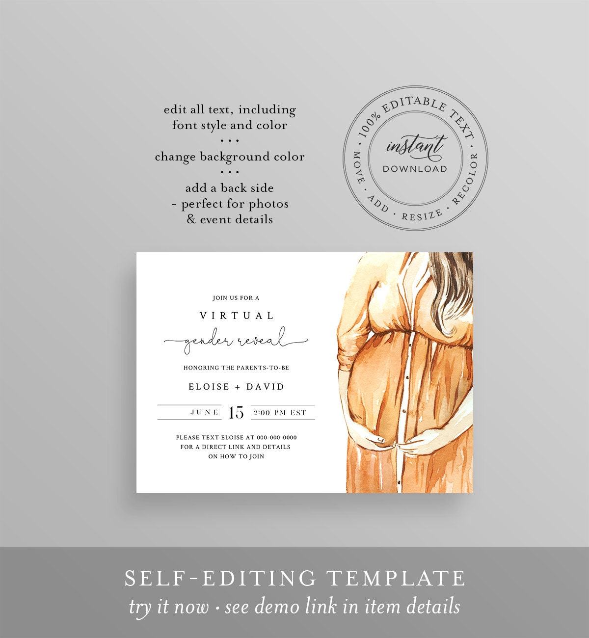 Virtual Gender Reveal Invitation Template, Social Distance Gender