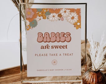 Baby Shower Favor Sign, Babies are Sweet, Take a Treat, Groovy Retro Baby Shower, Editable Template, Instant Download, Templett  #050-02S