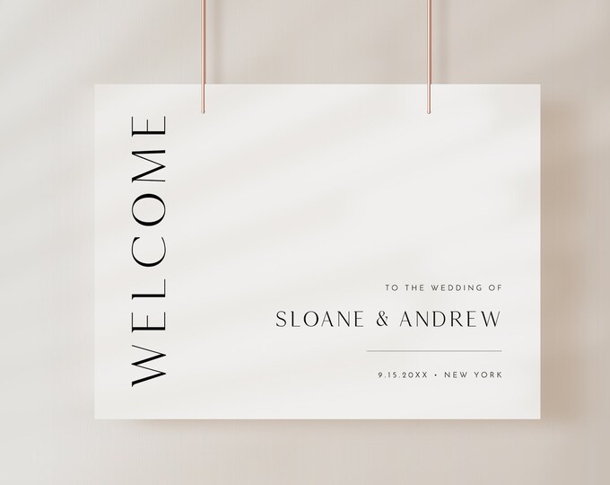 Modern Welcome Sign, Printable Minimalist Wedding or Bridal Shower Sign, Minimal, Instant Download, Editable Template, Templett #0026B-274LS