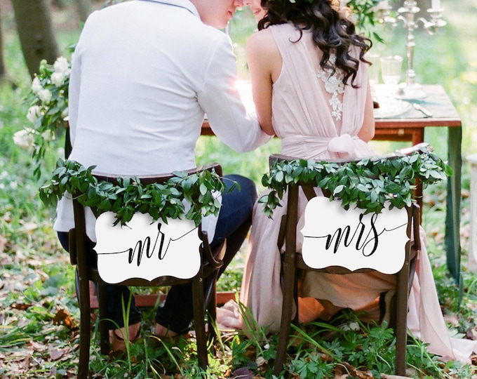 Printable Mr & Mrs Chair Sign, Wedding Chair Sign, DIY Bride and Groom Sign, Hanging Chair Sign, Instant Download, Digital File, PDF #103CS