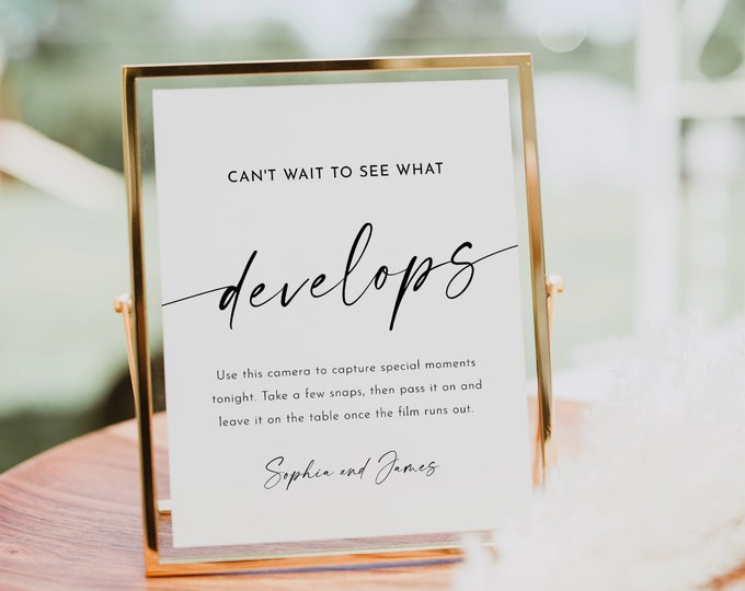 Wedding Disposable Camera Sign, Can't Wait to See What Develops, Guest Photo, I Spy, Take Action, Editable Template, Templett 8x10 0034W-33S