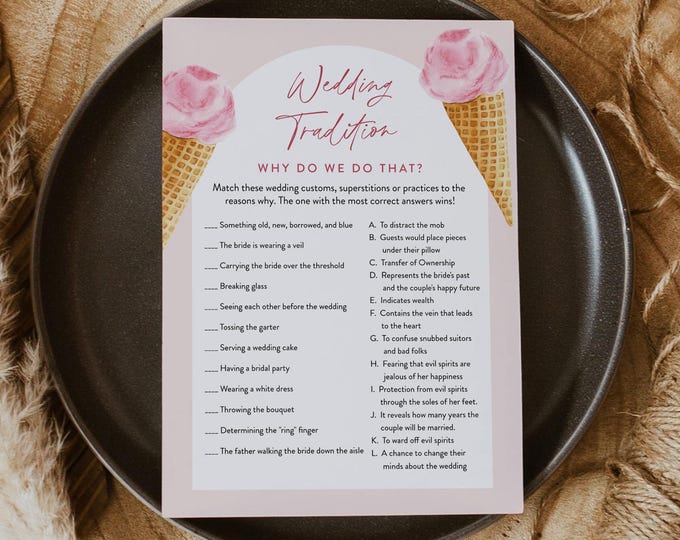 Wedding Traditions Bridal Shower Game Template, Ice Cream Bridal Shower Printable, Editable Template, Instant Download, Templett 0035-24BRG
