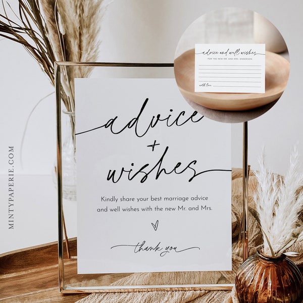 Advice & Wishes Sign and Card, Guest Book Printable, Well Wishes, Editable, Instant Download, Templett, 8x10 Sign, 3.5x5 Card #0032-129AC