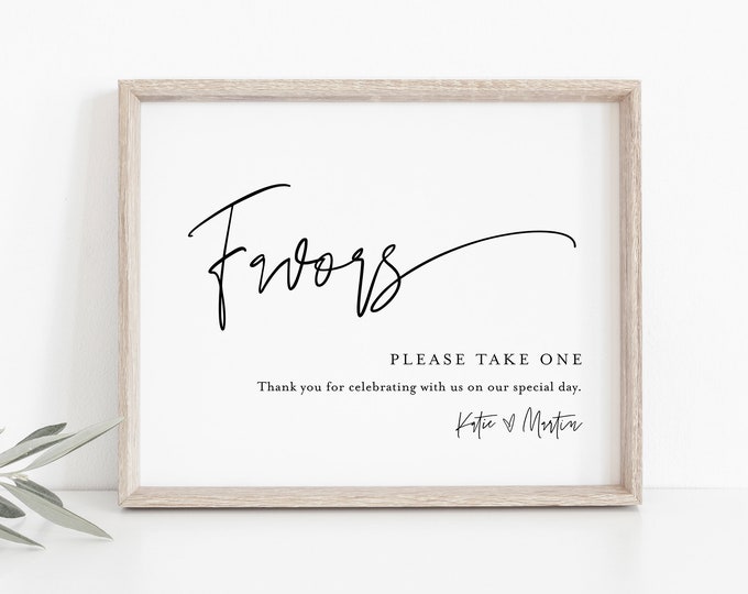 Minimalist Favors Sign, Modern Wedding, Bridal Shower Favour Sign, Editable Template, Printable, Instant Download, Templett 8x10 #0009-28S