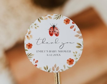 Ladybug Favor Tag Template, Lady Bug Thank You Tag, Baby Shower Sticker, Birthday, Instant Download, Editable Text, Templett #0069-260SFT