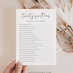 20 Questions About the Bride, Bridal Shower Game, How Well Do You Know the Bride, Editable Template, Instant Download, Templett #0031-33BRG