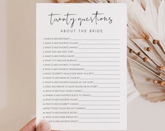 20 Questions About the Bride, Bridal Shower Game, How Well Do You Know the Bride, Editable Template, Instant Download, Templett #0031-33BRG