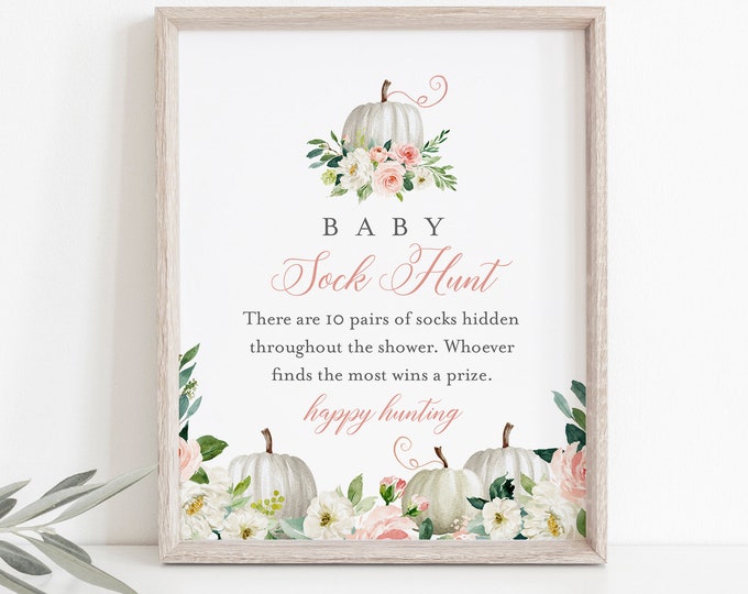 Baby Sock Hunt Game, Fall Pumpkin Baby Shower Game, Sock Hunt Sign, Editable Template, Printable, Instant Download, Templett #072B-240BASG