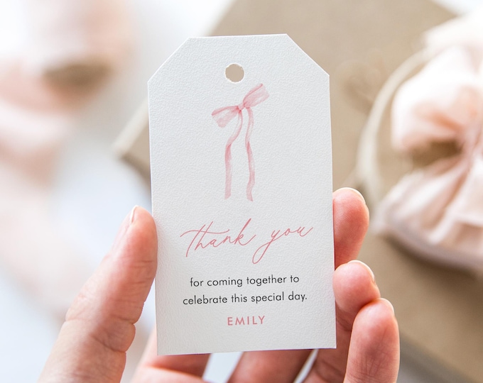 Coquette Bow Favor Tag Template, Thank You Tag, Baby Shower Tag, Bridal Shower, Birthday, Instant Download, Editable, Templett #0057-254FT