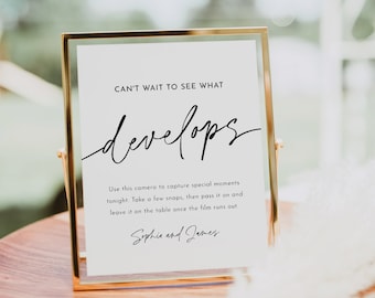 Wedding Disposable Camera Sign, Can't Wait to See What Develops, Guest Photo, I Spy, Take Action, Editable Template, Templett 8x10 #0032-33S