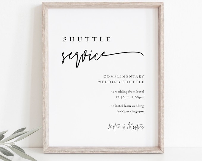 Shuttle Service Wedding Sign, Minimalist Transportation Sign, Trolly, Editable Template, Printable, Instant Download, Templett 8x10 0009-49S