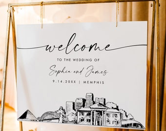 Memphis Welcome Sign, Tennesee City Skyline Wedding Sign, Printable Instant Download, Editable Template, Templett, 18x24, 24x36 #0047-353LS