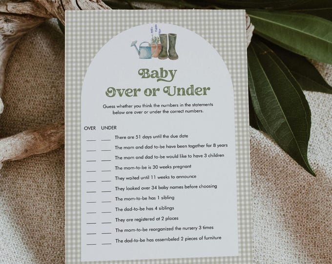 Over or Under Baby Shower Game, Locally Grown Garden Baby Shower Game, Gender Neutral, Editable, Instant Download, Templett  #0059-15BAG