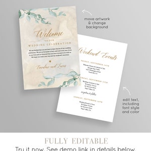 Welcome Letter and Itinerary, Wedding Agenda, Timeline of Events, Printable Welcome Bag Note, Fully Editable, INSTANT DOWNLOAD 019-109WB image 2