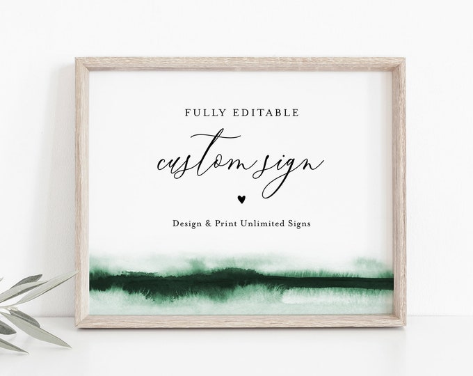 Watercolor Custom Wedding Sign Template, Editable Bridal Shower Sign, Create Any Sign Unlimited Times, INSTANT DOWNLOAD, Templett 093C-157CS