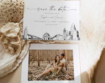 Buffalo Skyline Save the Date, Destination Wedding Buffalo New York Wedding Date, Editable Template, Templett, 5x7 #0047-212SD