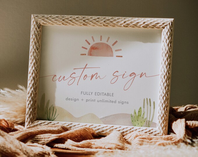 Sun Custom Sign Template, Bohemian Birthday, Bridal/Baby Shower Table Sign Unlimited Custom Signs, Editable Text, Templett #0053-217CS