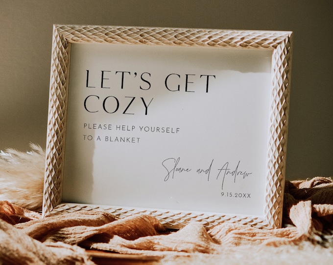 Wedding Blanket Sign, Let's Get Cozy, Minimalist Outdoor Wedding, 100% Editable Template, Instant Download, Templett, 8x10  #0026B-16S