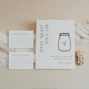 Date Night Ideas, Date Jar, Advice & Wishes Sign and Card, Bridal Shower Game, Instant, Templett, 8x10 Sign, 3.5x5 Card #0026B-118AC