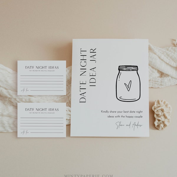 Date Night Ideas, Date Jar, Advice & Wishes Sign and Card, Bridal Shower Game, Instant, Templett, 8x10 Sign, 3.5x5 Card #0026B-118AC