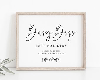 Kids Busy Bag Sign, Wedding Kids Arts and Crafts Bag, Kids Wedding Favor, 100% Editable Template, Instant Download, Templett, 8x10 #0009-73S