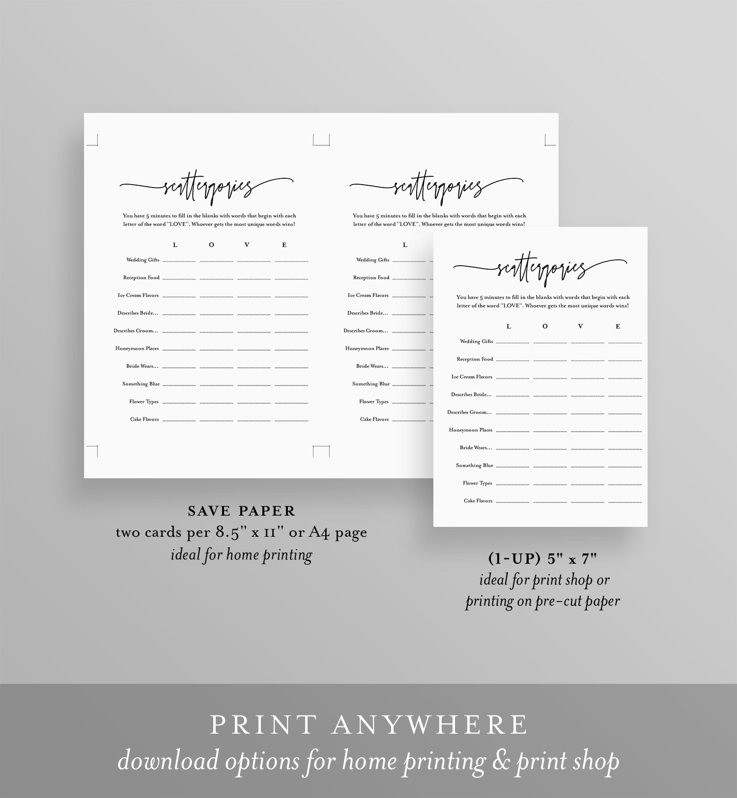 Bridal Scattergories Game Minimalist Bridal Shower Game - Etsy