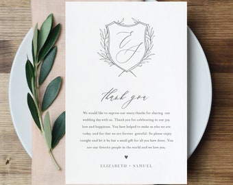 Thank You Letter Template, Wedding Crest Thank You Note, Instant Download, Printable In Lieu of Favor Card, Templett, 4x6 #0007-151TYN