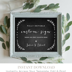 Chalkboard Wedding Sign Template, Fully Editable, Create Unlimited Custom Signs, Laurels, Instant Download, Printable 5x7 & 8x10 #031-104CS