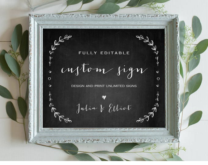 Chalkboard Wedding Sign Template, Fully Editable, Create Unlimited Custom Signs, Laurels, Instant Download, Printable 5x7 & 8x10 #031-104CS