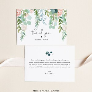 Lush Garden Thank You Card, Greenery Wedding / Bridal Shower, Editable Template, Flat and Folded, Instant Download, Templett #068A-155TYC image 2