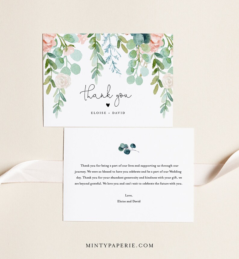 Lush Garden Thank You Card, Greenery Wedding / Bridal Shower, Editable Template, Flat and Folded, Instant Download, Templett #068A-155TYC image 2